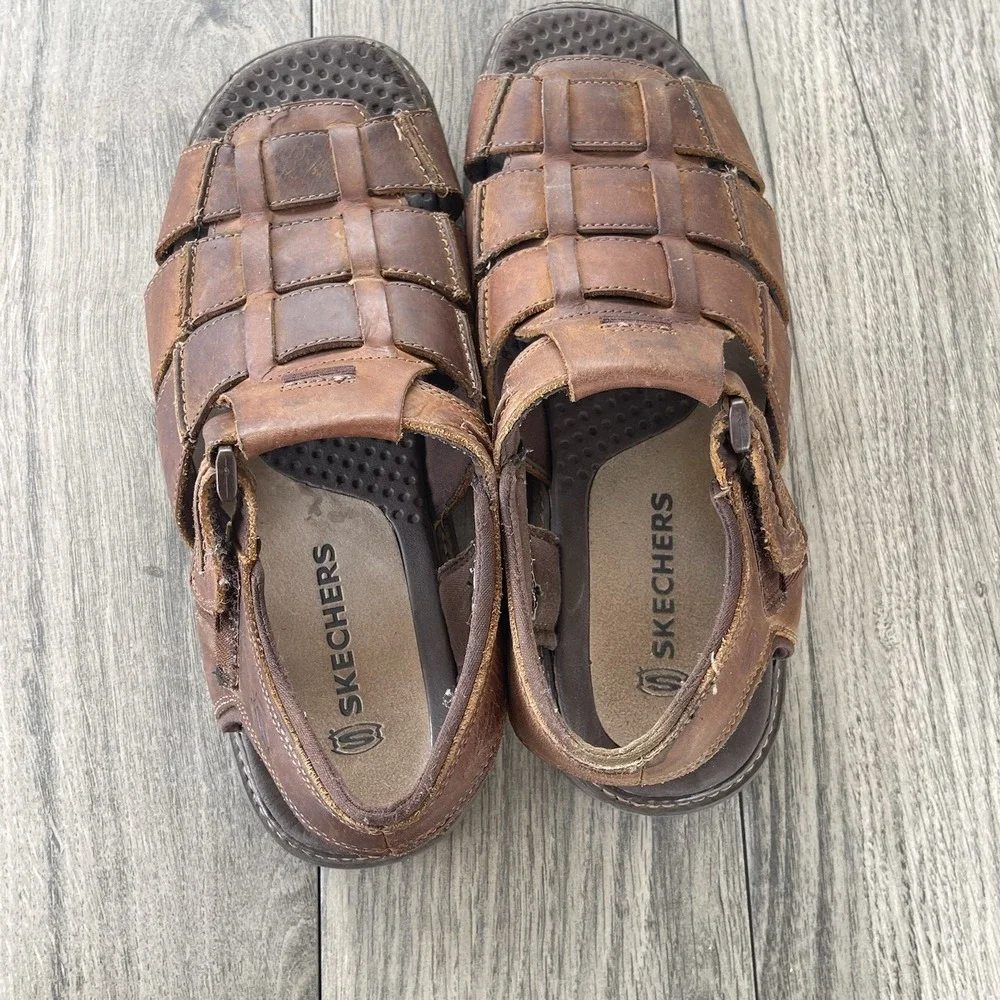 VTG Skechers Fisherman Sandals Men 11 Brown Leather Chunky Jammers Gladiator Y2K